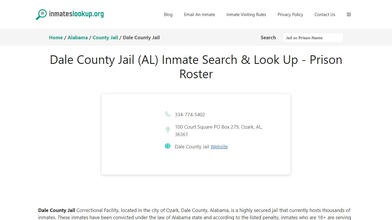 Dale County Jail (AL) Inmate Search & Look Up - Prison Roster